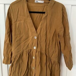 Zara Brown Babydoll Blouse with Shell Buttons